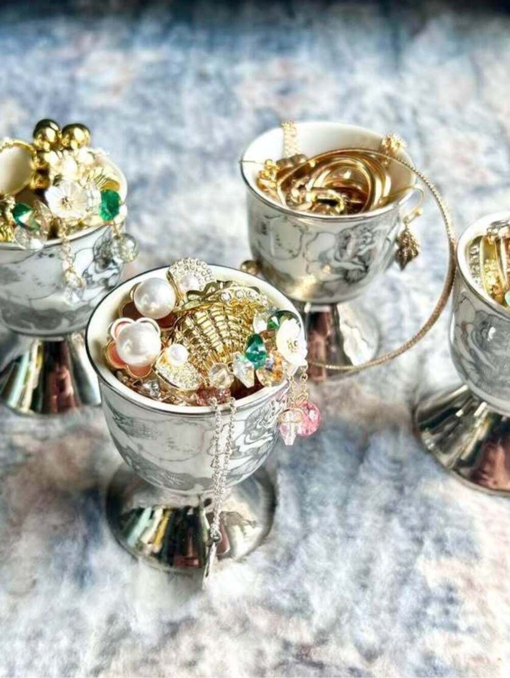 Set of 4 Vintage Style Egg Cups Mystery Jewelry Jar Style!
